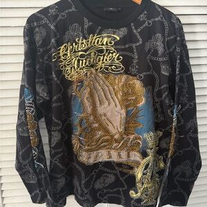 Christian Audigier rare vintage Black and Gold Graphic Tee